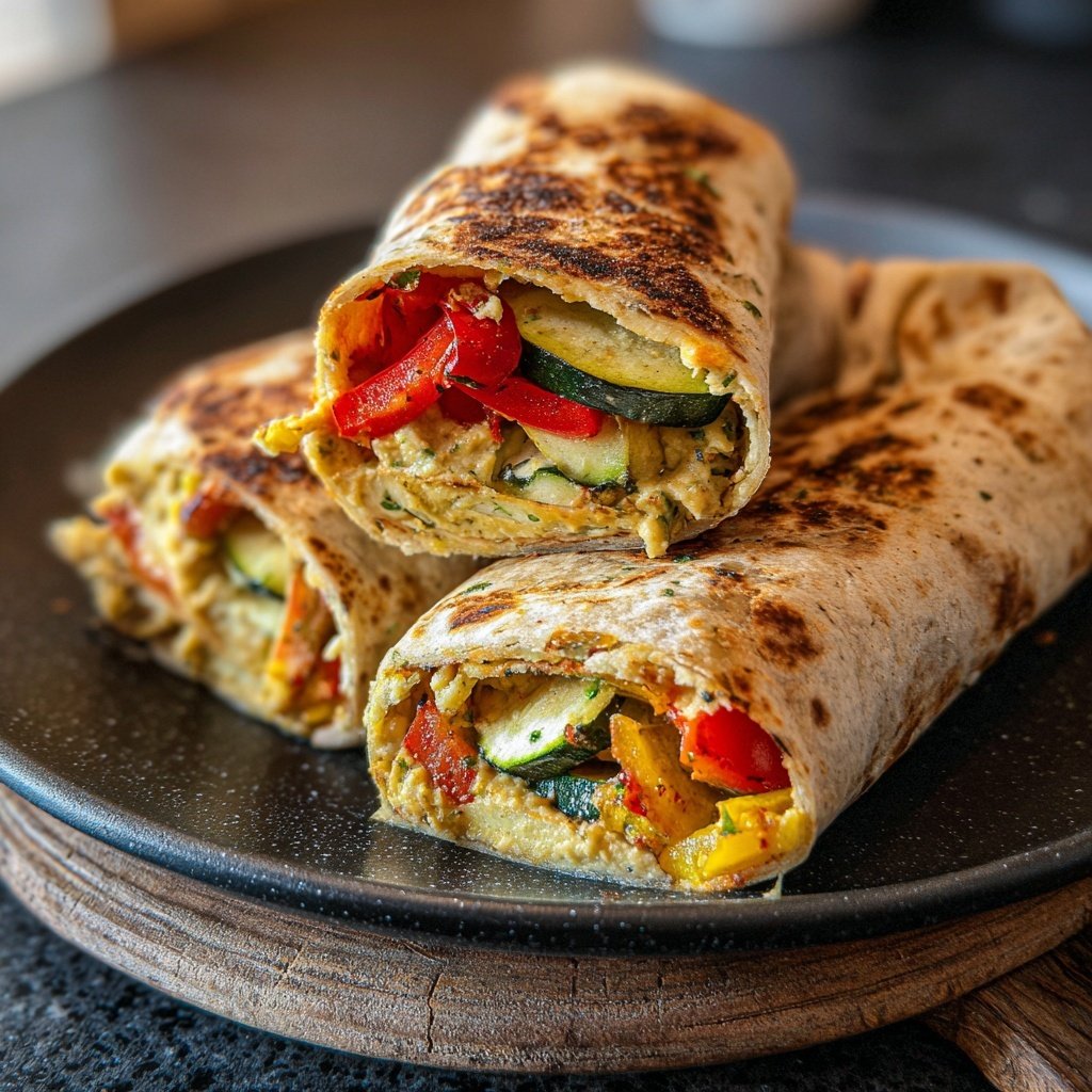 Wraps mit Ofengemüse und Hummus
