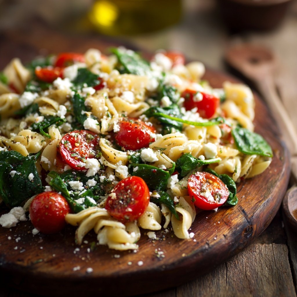 Mediterraner Nudelsalat Mit Spinat